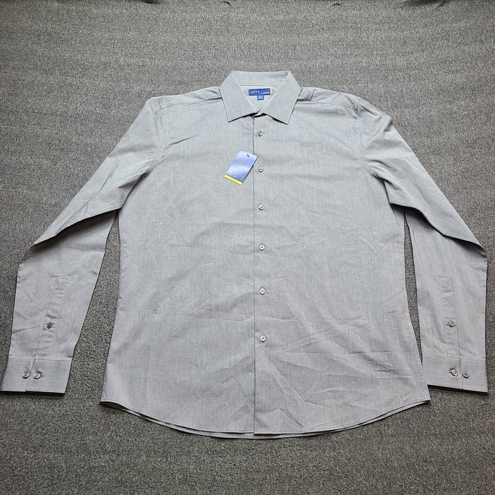 Apt 9 Mens Gray Stretch Dress Shirt L 16-16.5 36/37 Office Business Workwear